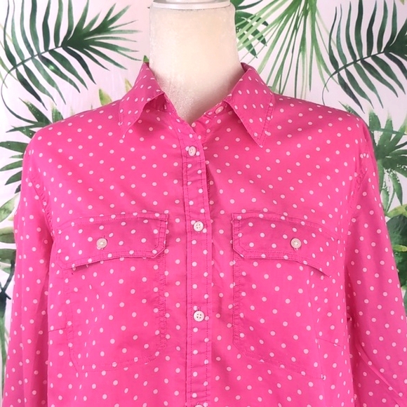 Lauren Ralph Lauren Pink Polka Dot Button Down Top (Size: 1X) - Picture 2 of 12